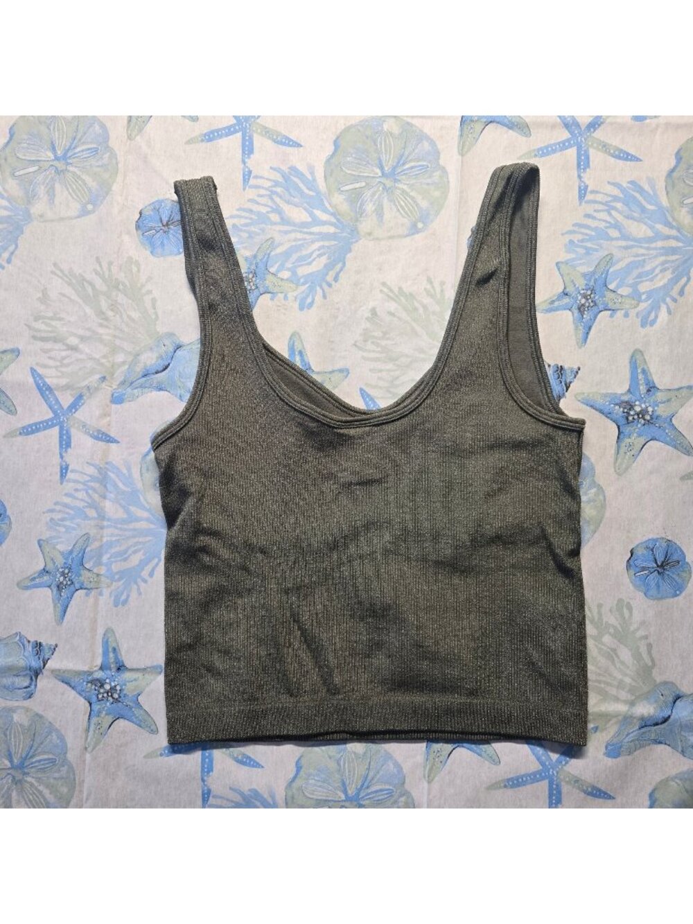 Express Fitted Ribbed Scoop Neck Cropped Tank Olive Green Womens Sz S/M (SKU 021